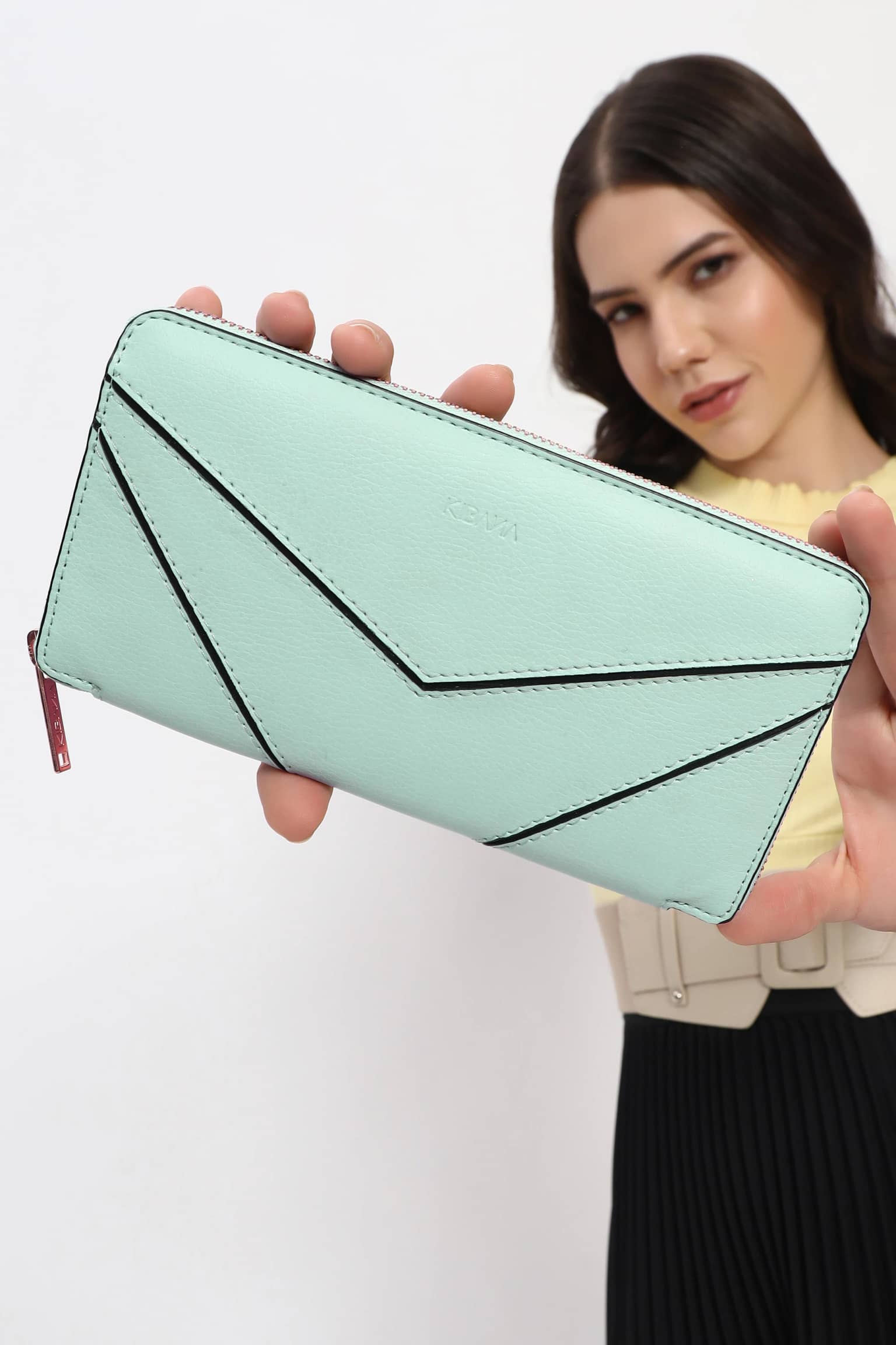Lekha Envelope Vegan Leather Zip Around Women's Wallet - [Milky Blue]