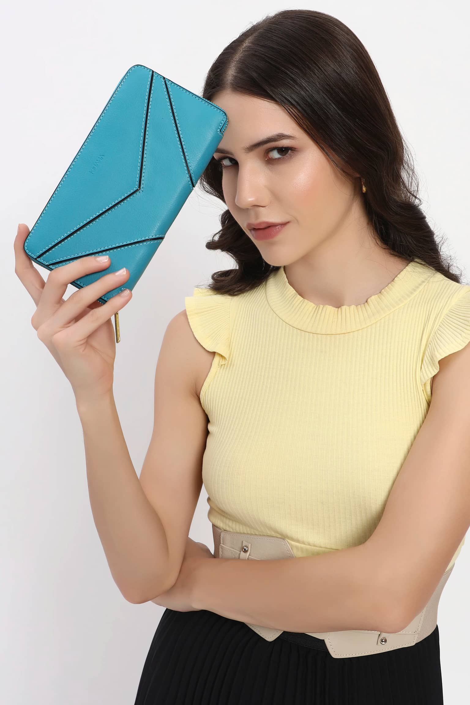 Lekha Envelope Vegan Leather Zip Around Women's Wallet - [Turquoise Blue]