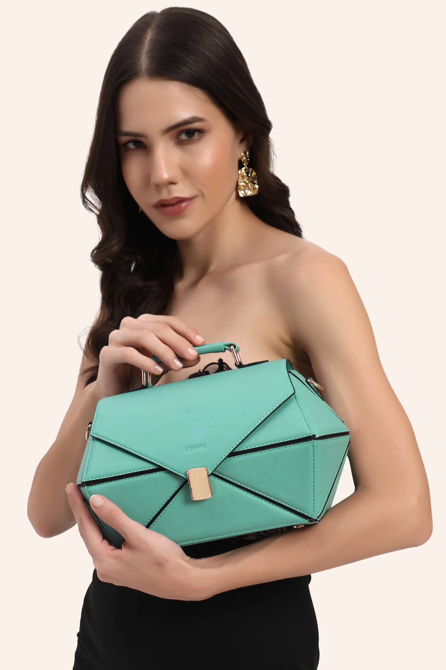 Prizma Hexagon Structured Vegan Leather Sling Crossbody Bag - [Mint Green]