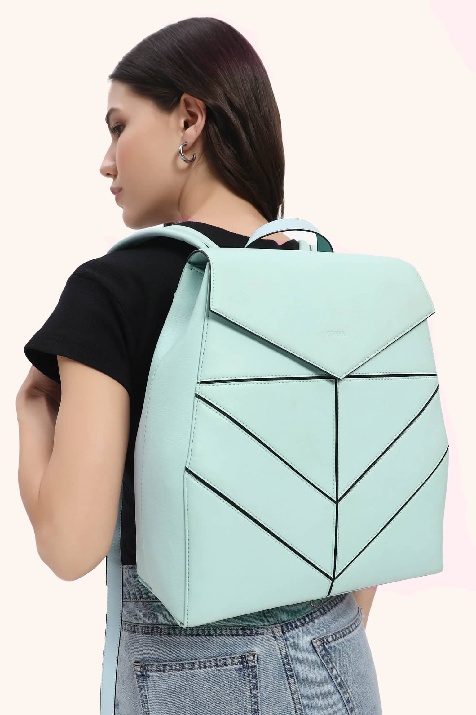 Vistapack Structured Faux Leather Backpack with Envelope Flap - [Milky Blue]