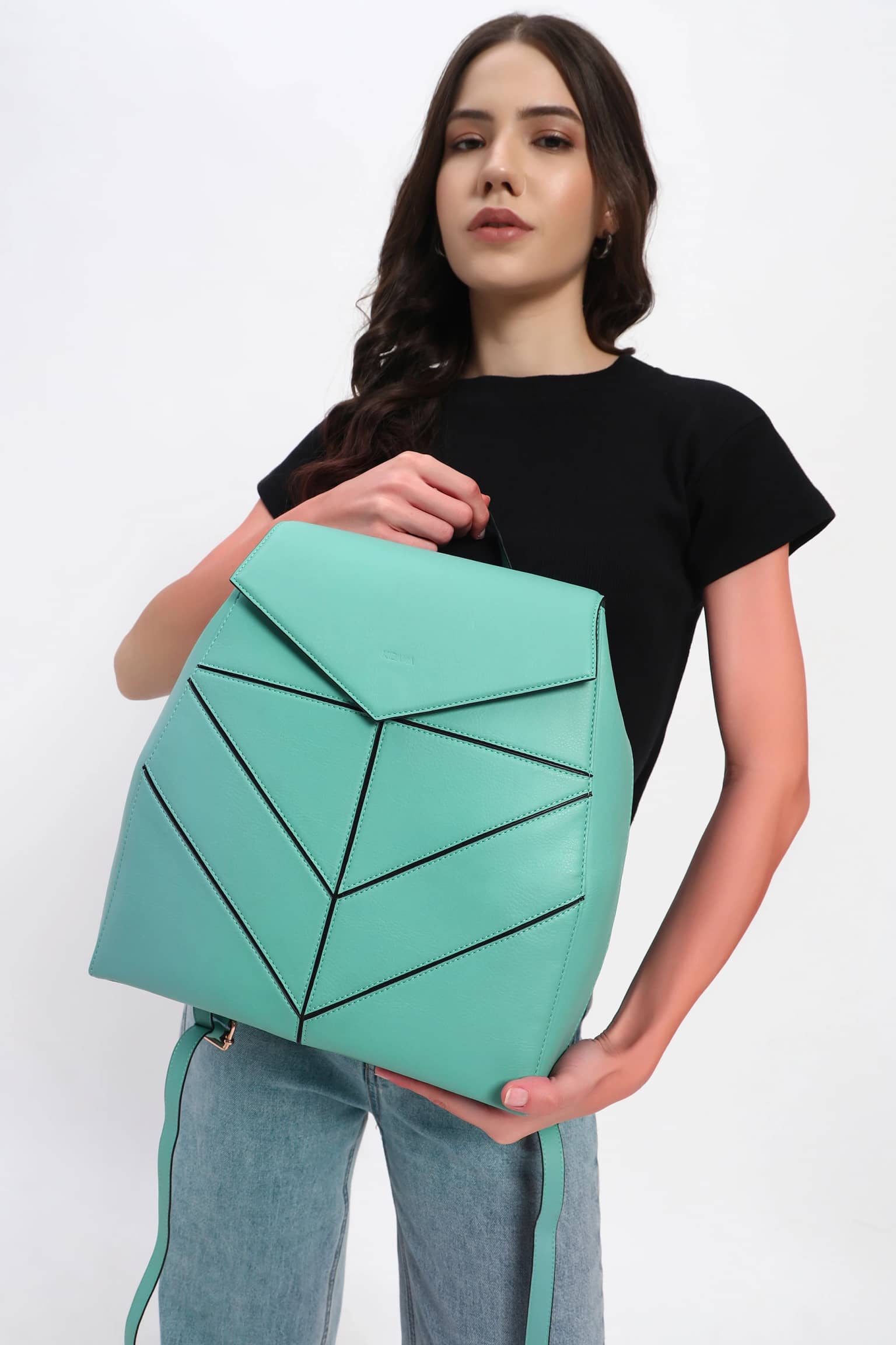 Vistapack Structured Faux Leather Backpack with Envelope Flap - [Mint Green]