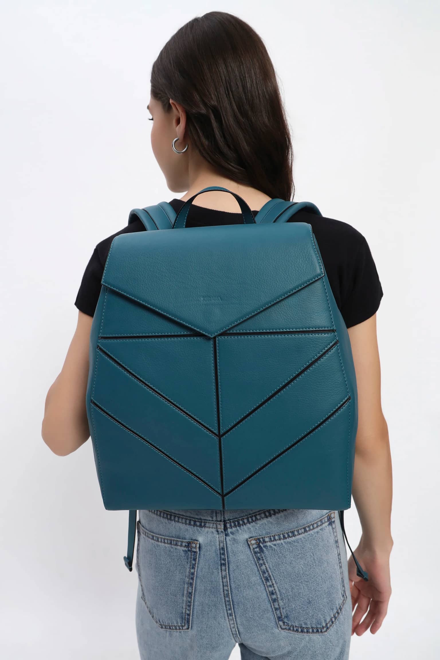 Vistapack Structured Faux Leather Backpack with Envelope Flap - [Teal Blue]