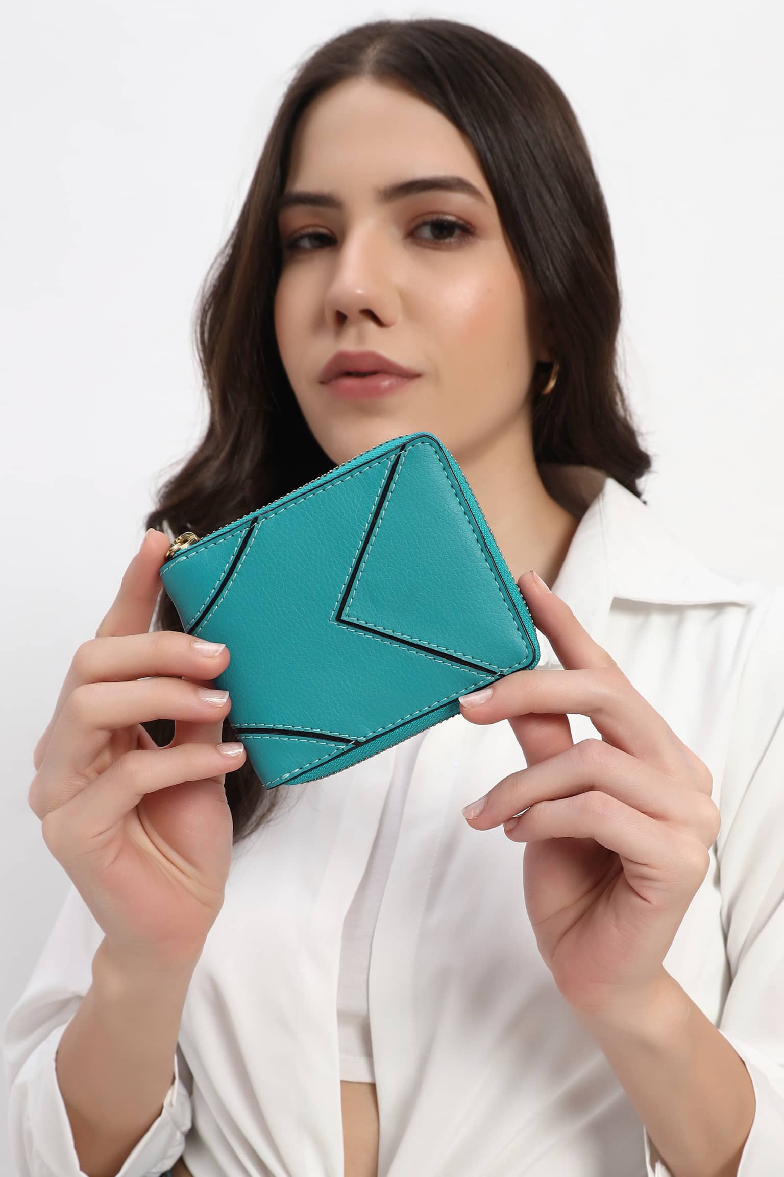 Classic Vegan Leather Zip Around Wallet - [Teal Blue]