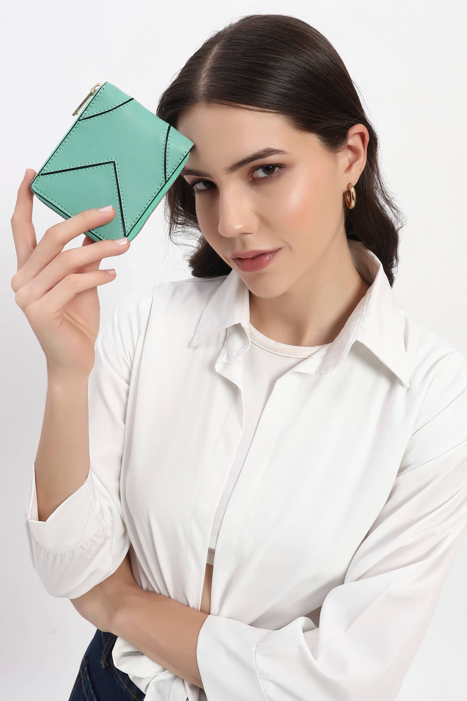 Classic Vegan Leather Zip Around Wallet - [Mint Green]