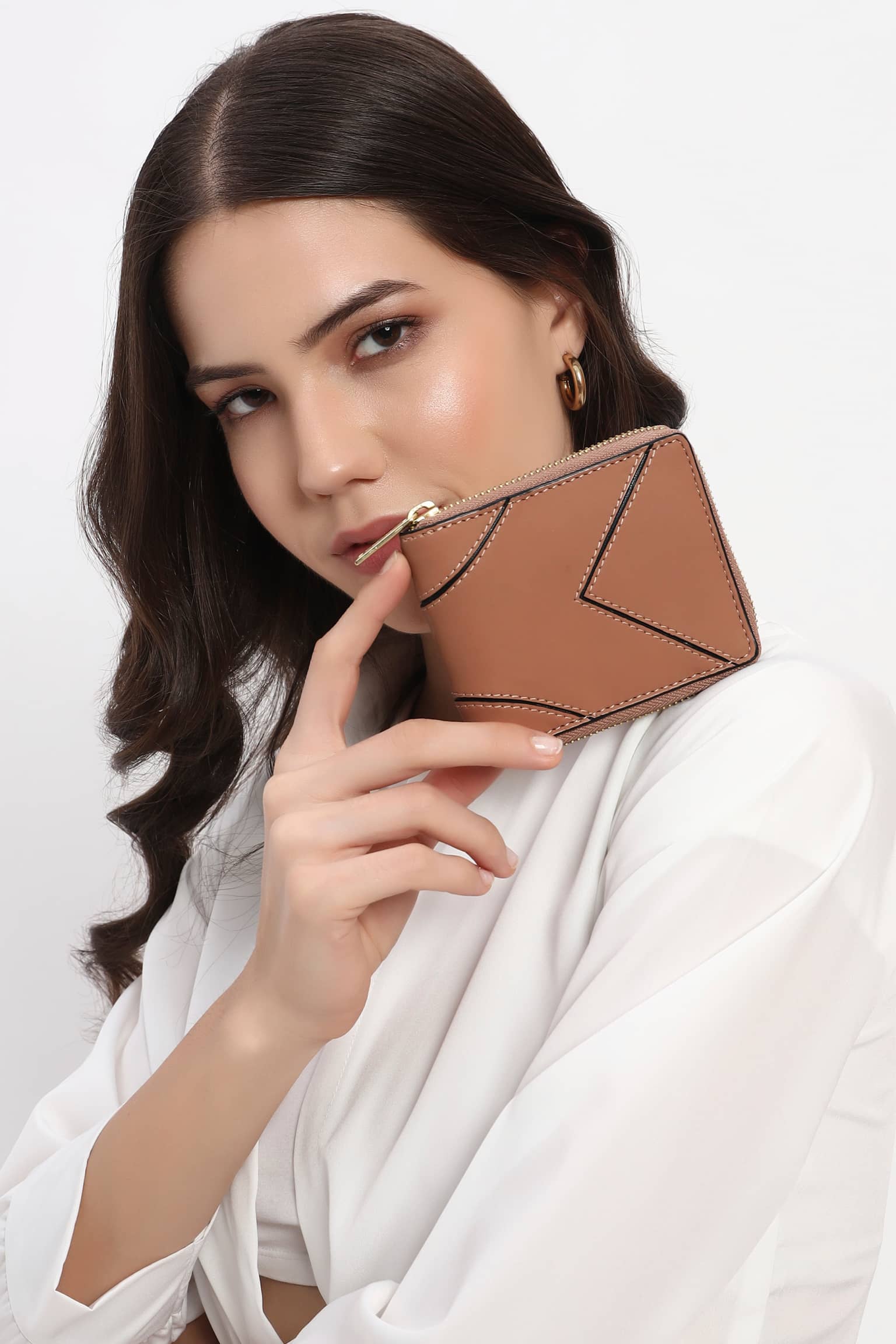 Classic Vegan Leather Zip Around Wallet - [Mocha Tan]
