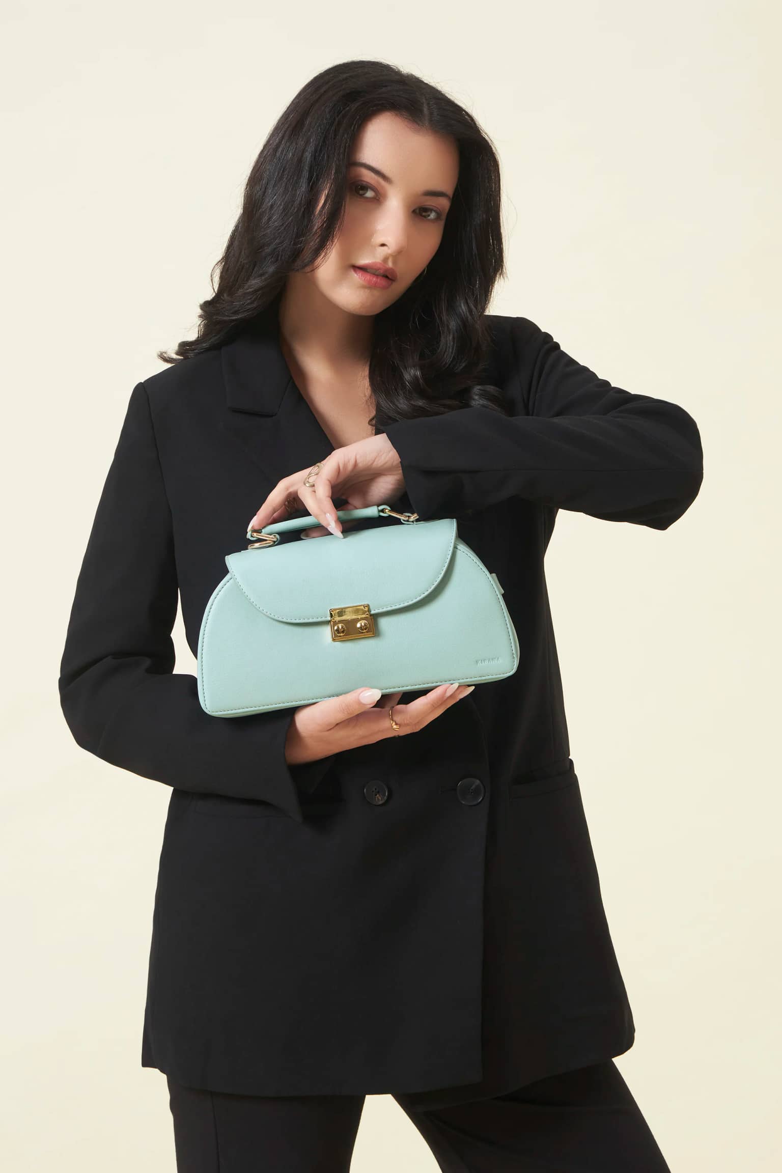 Crescent Vegan Leather Crossbody Sling with Chain Strap - Milky Blue