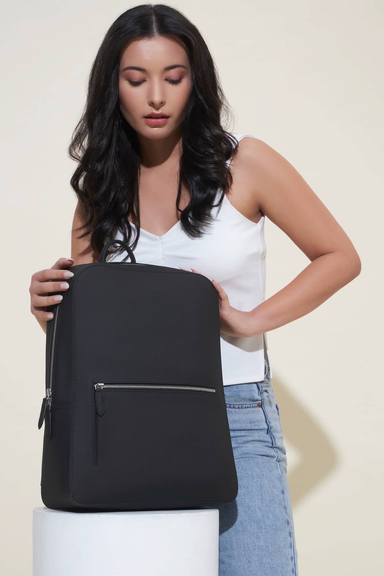 Orwyn Vegan Leather Laptop Backpack (15 inch Laptop Fits) - Black
