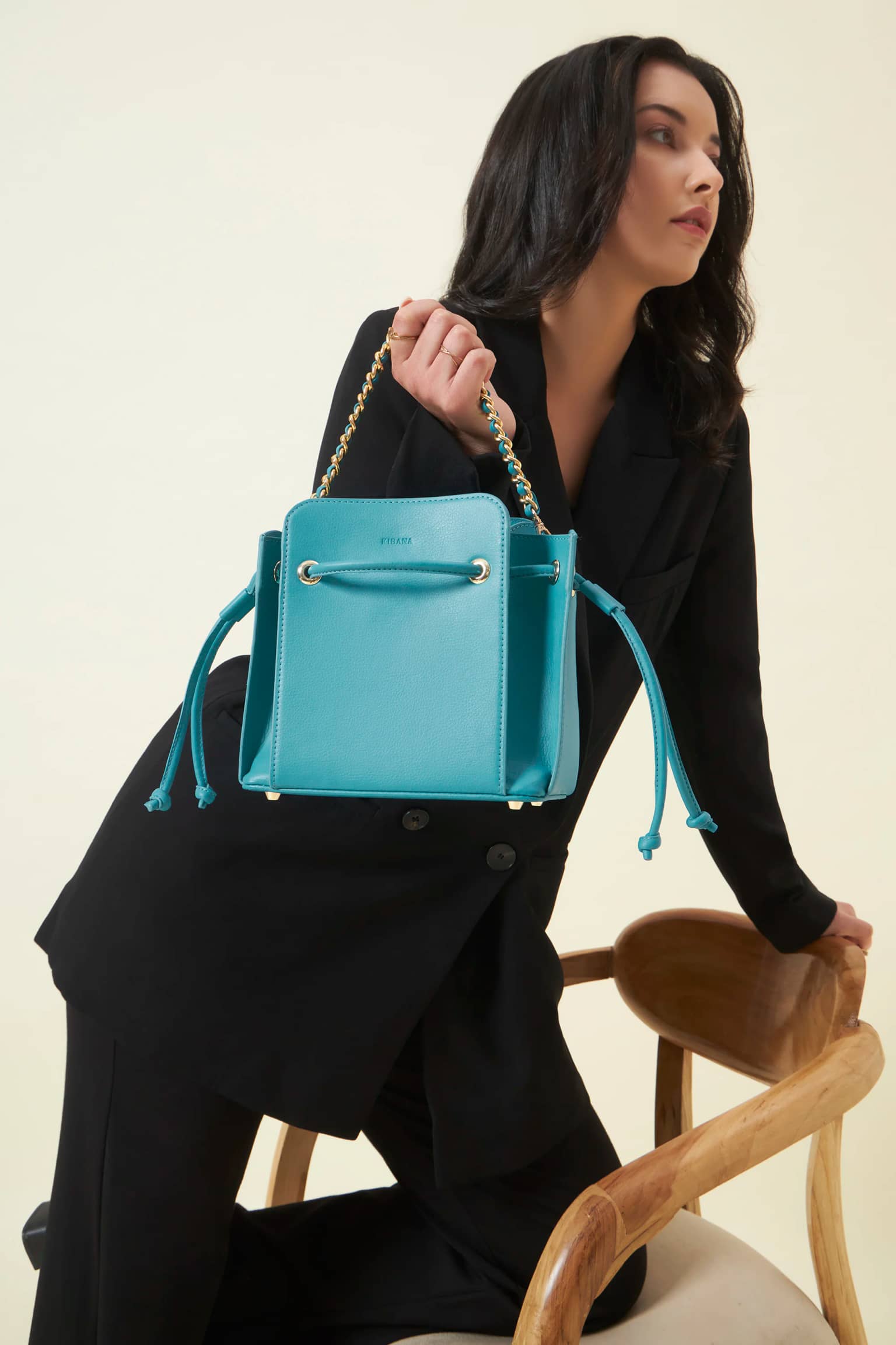 Halo Mini Chain Sling Bag in Vegan Leather - Turquoise Blue