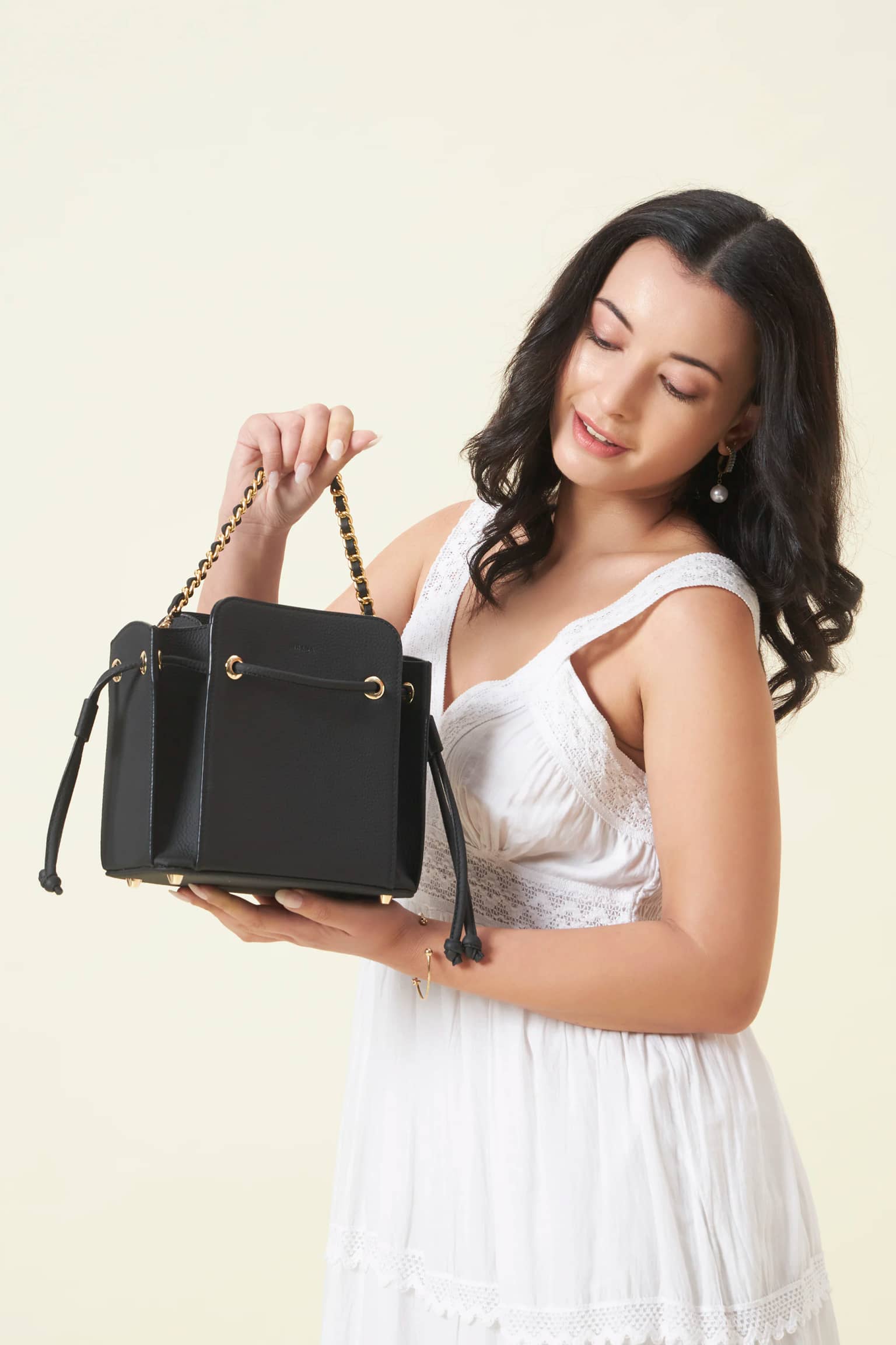 Halo Mini Chain Sling Bag in Vegan Leather - Black