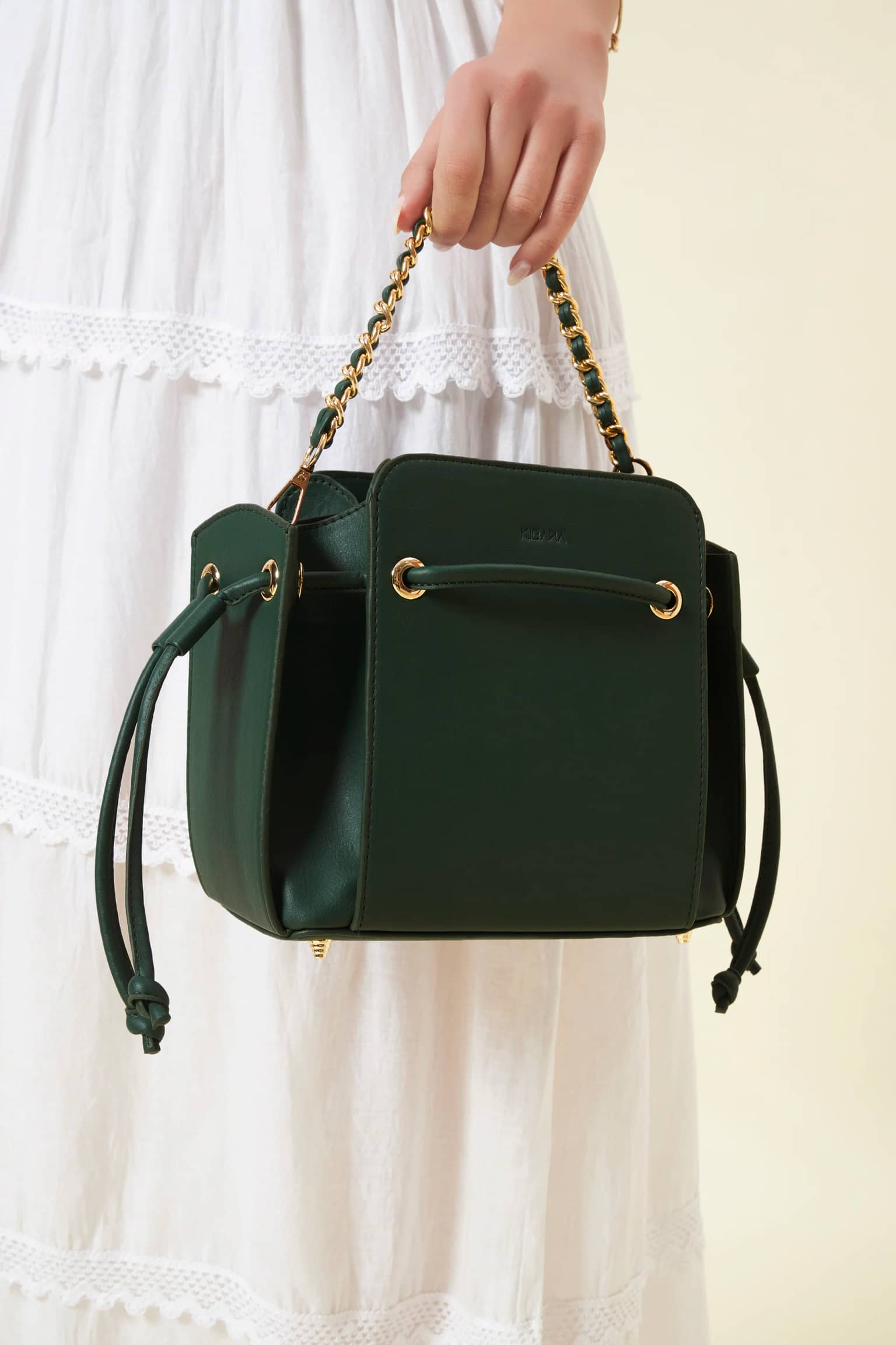 Halo Mini Chain Sling Bag in Vegan Leather - Forest Green